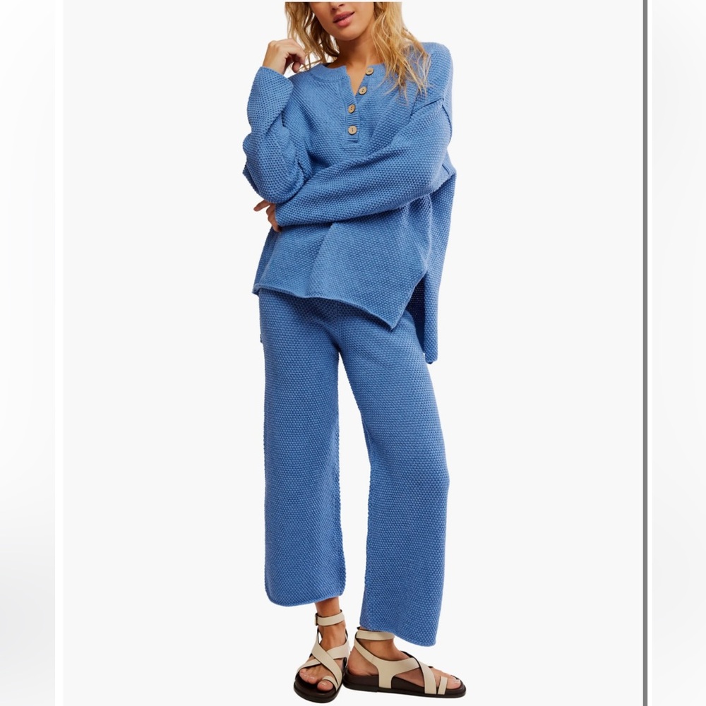 Free People Blue Knit Set